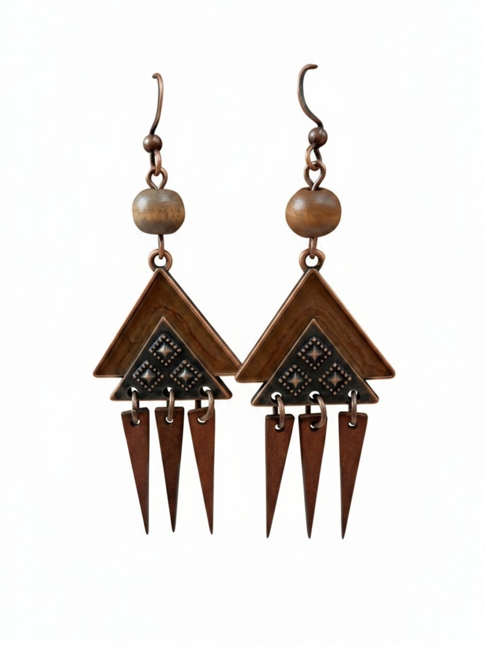 New Copper Triangle Dangle Earrings - Brown